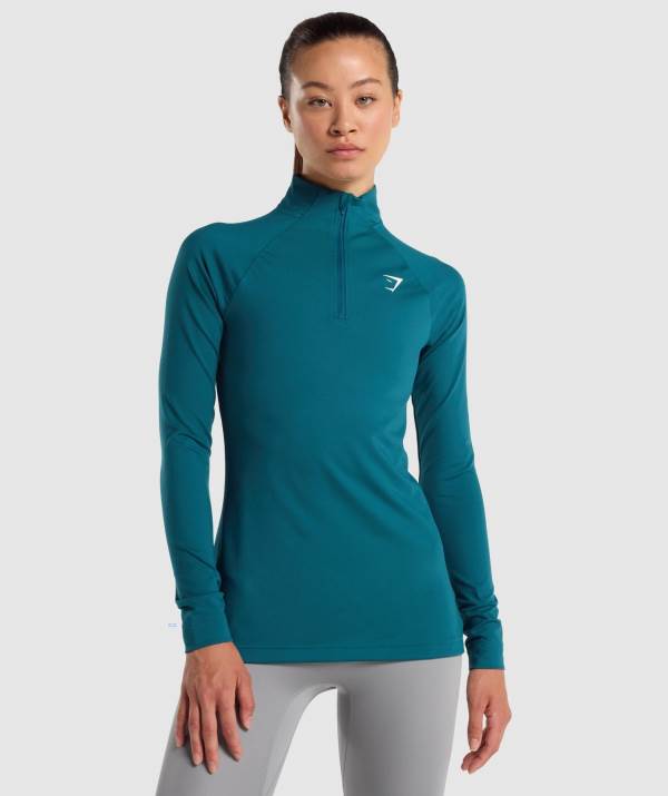 Damske Pulovre Gymshark Training 1/4 Zip Tyrkysové | DQ2364187
